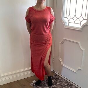 We The Free Asymmetrical Red Cold Shoulder Dress